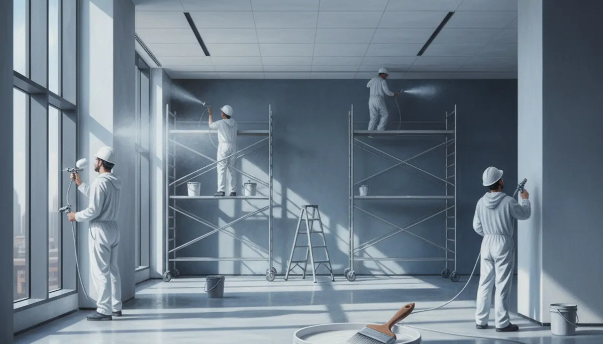 Commercial painting crew in Orlando, FL applying durable exterior coatings to a commercial building