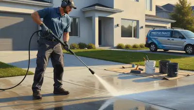 Orlando Paint Pros cleaning a concrete driveway in Orlando, FL for pressure washing service